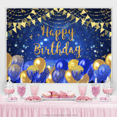 Gold Und Marine Blau Luftballons Funkeln Geburtstag Hintergrund